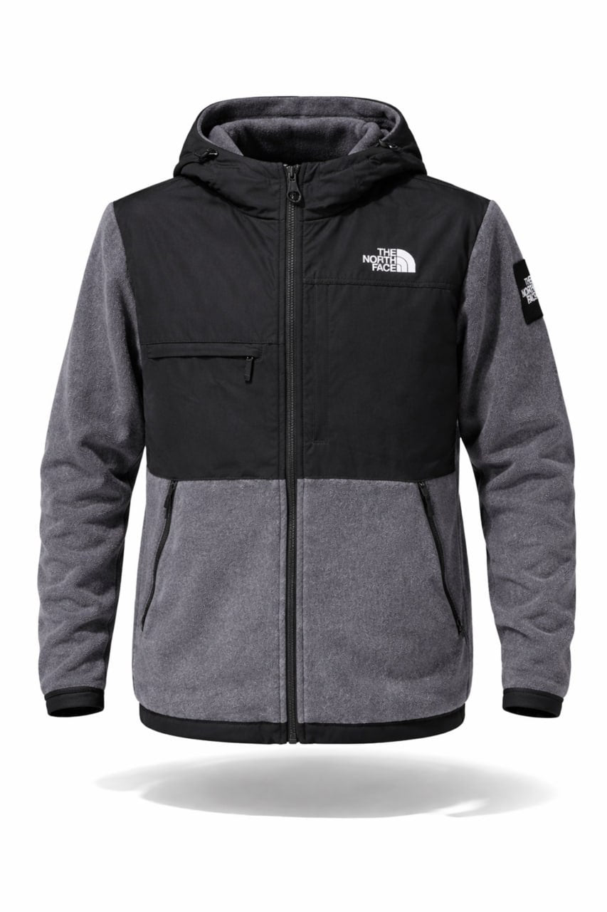 Men’s Hooded Hybrid Fleece Jacket – Grey/Black